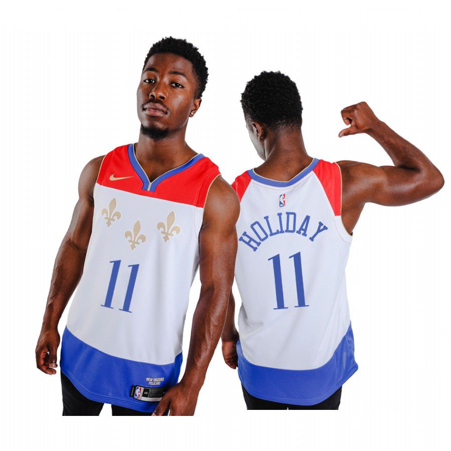 Men New Orleans Pelicans 11 jrue holiday white city edition fleur de lis 2020 nba jersey